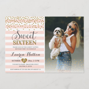 Invitation Sweet sixteen d'or rose photo du 16e anniversaire