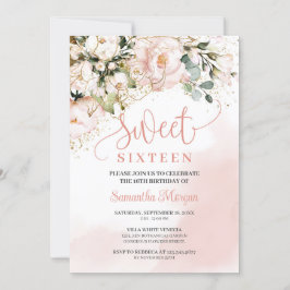 Invitation Sweet sixteen d'or rose rose rousse rustique