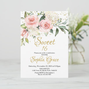 Invitation Sweet sixteen d'or rose rose rousse rustique