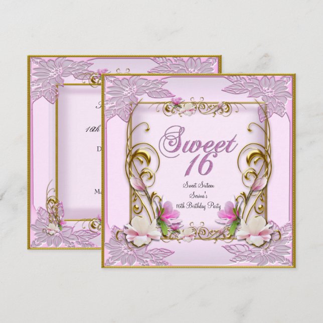Invitation Sweet sixteen Doux 16 Joli rose blanc (Devant / Derrière)