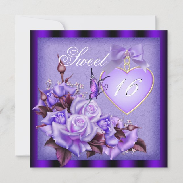Invitation Sweet sixteen, Doux 16 Papillon pourpre violet Ro (Devant)