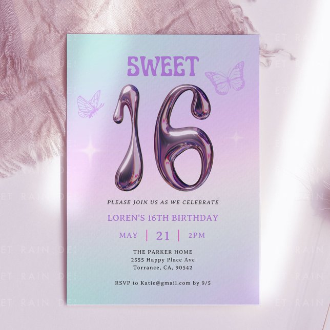 Invitation Sweet sixteen Era Y2K Fille 16e fête d'anniversair (Créateur téléchargé)