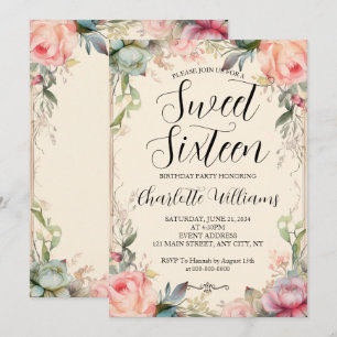 Invitation Sweet sixteen Fairytale Floral 16e anniversaire