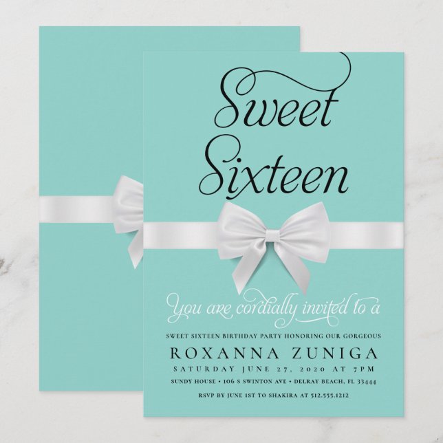 Invitation Sweet sixteen fête d'anniversaire (Devant / Derrière)