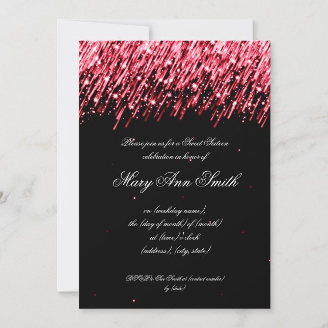 Invitation Sweet sixteen-fête d'anniversaire aux étoiles roug (Devant)