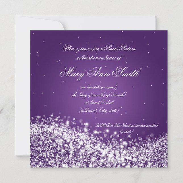 Invitation Sweet sixteen fête d'anniversaire Sparkling Wave P (Devant)