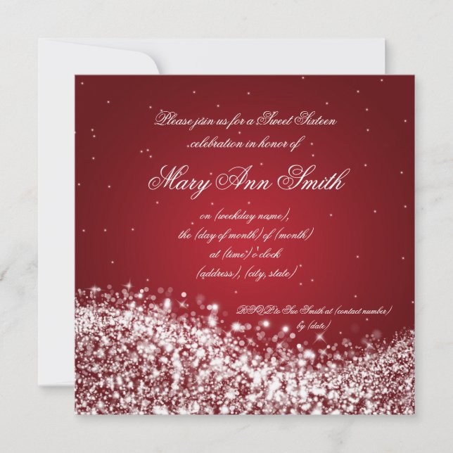 Invitation Sweet sixteen fête d'anniversaire Sparkling Wave R (Devant)