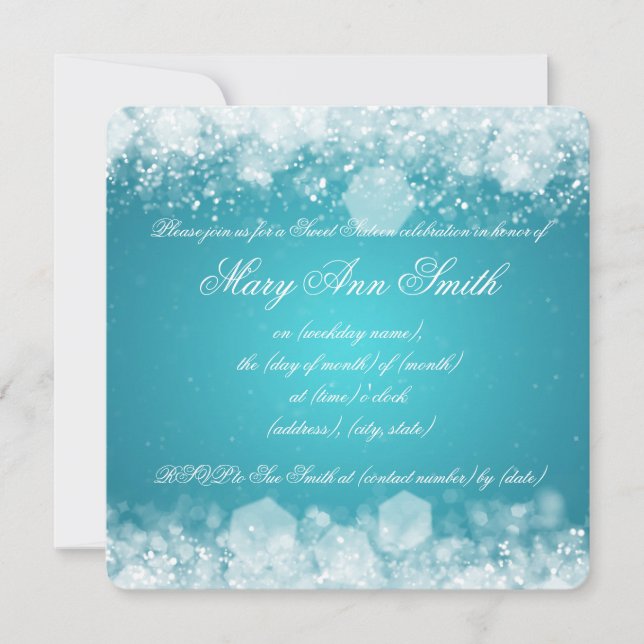 Invitation Sweet sixteen  Fête Sparkling Night 2 Turquoise (Devant)