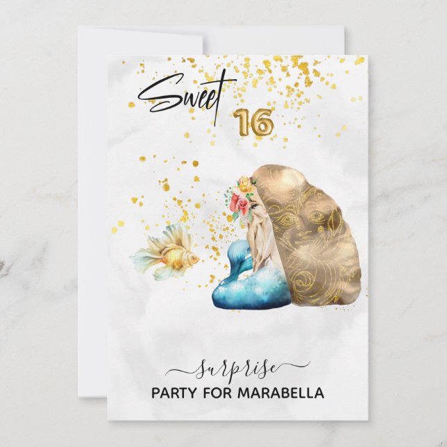 Invitation *~* SWEET SIXTEEN Fleur de sirène bleue 16 Anniver (Devant)