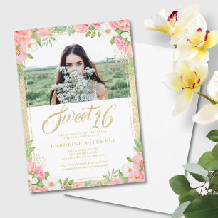 Invitation Sweet sixteen Floral Élégant Rose Tulip Pink Photo