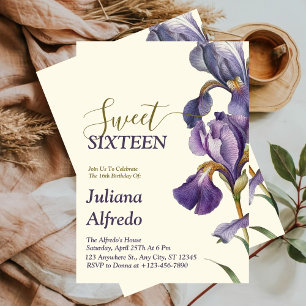 Invitation Sweet sixteen floral moderne et élégant violet bei