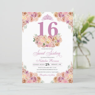 Invitation Sweet sixteen floral rose pâle Anniversaire Inv