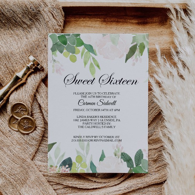 Invitation Sweet sixteen floral tropical moderne Anniversaire (Créateur téléchargé)