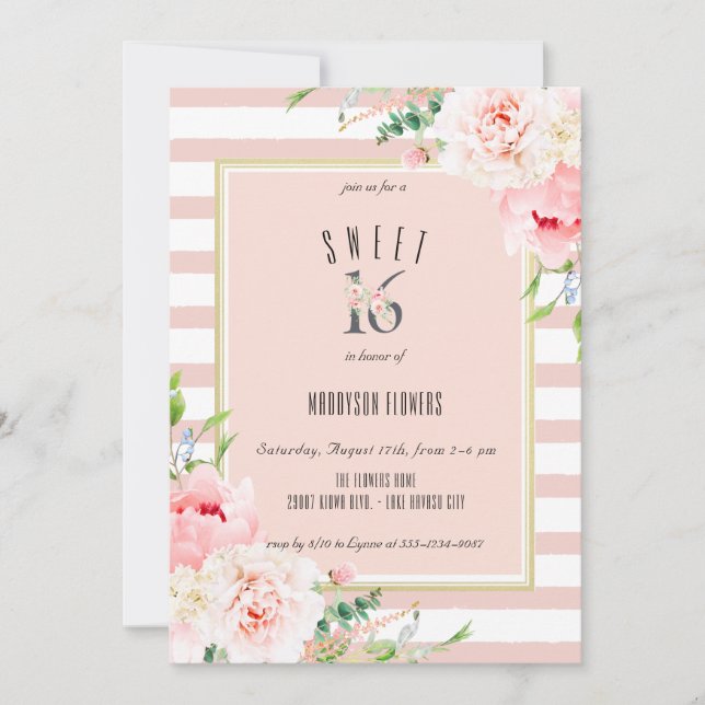 Invitation Sweet sixteen flou rose pâle pour l'anniversaire (Devant)