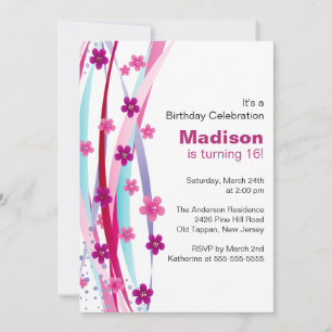 Invitation sweet sixteen Foral Ribbons Anniversaire Invitatio