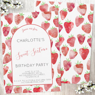 Invitation Sweet sixteen fraise fête d'anniversaire