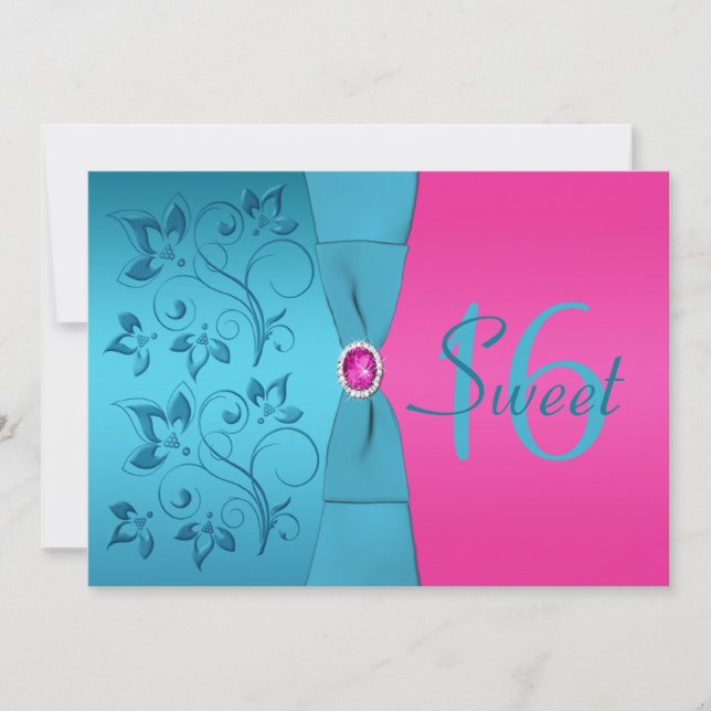 Invitation Sweet sixteen Fuchsia et Turquoise (Devant)