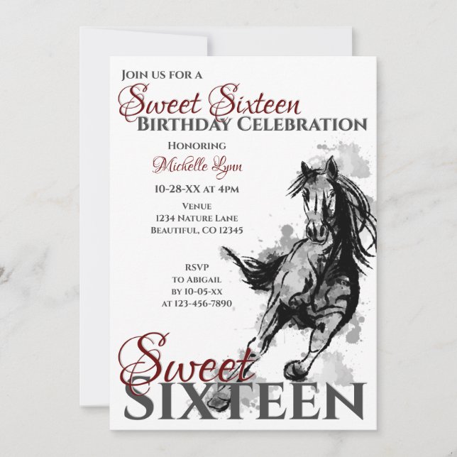 Invitation Sweet sixteen Galloping Horse fête d'anniversaire (Devant)