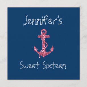 Invitation Sweet sixteen Girly, Ancre de Parties scintillant 