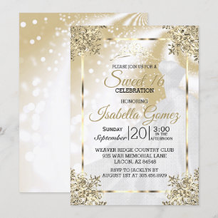 Invitation Sweet sixteen Gold avec Princess Gown