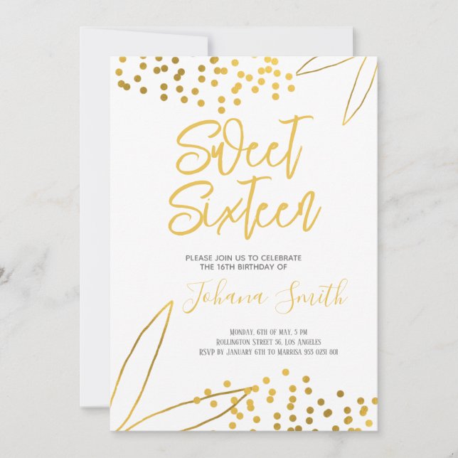 Invitation Sweet sixteen Gold Blanc 16e anniversaire Invitati (Devant)