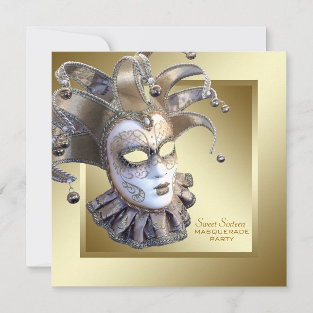 Invitation Sweet sixteen Gold Masquerade (Devant)
