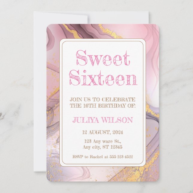 Invitation Sweet sixteen Gold parties scintillant rose fête d (Devant)