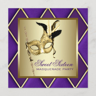 Invitation Sweet sixteen Gold Purple Masquerade