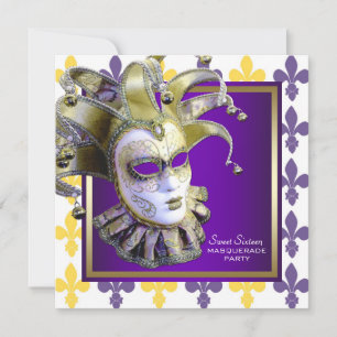 Invitation Sweet sixteen Gold Purple Masquerade