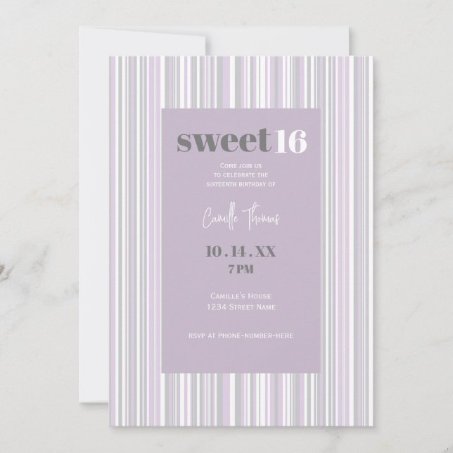 Invitation Sweet sixteen | Gris et pourpre doux (Devant)