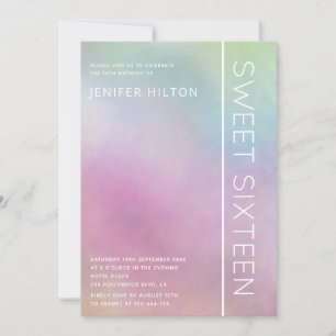 Invitation Sweet sixteen holographique simple