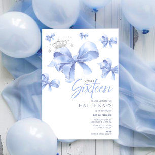 Invitation Sweet sixteen Invitation, Blue Bow 16e anniversair
