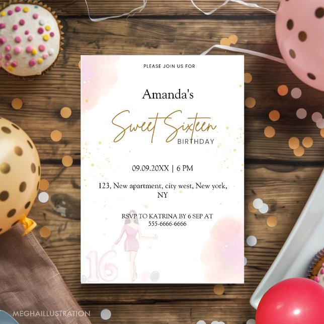 Invitation sweet sixteen, joyeux 16ème anniversaire, (Créateur téléchargé)