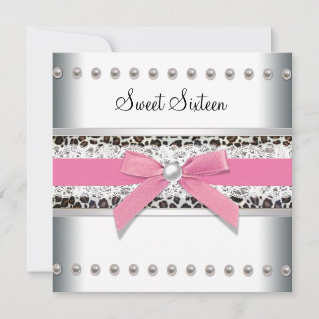 Invitation Sweet sixteen léopard rose (Devant)