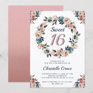 Invitation Sweet sixteen Marine Fille rose 16ème anniversaire