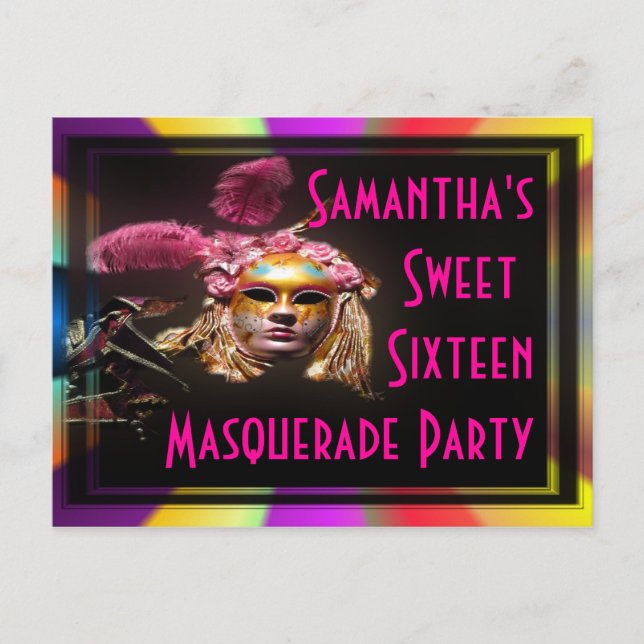 Invitation sweet sixteen mascarade (Devant)