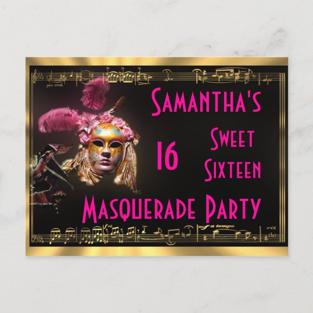 Invitation sweet sixteen mascarade (Devant)