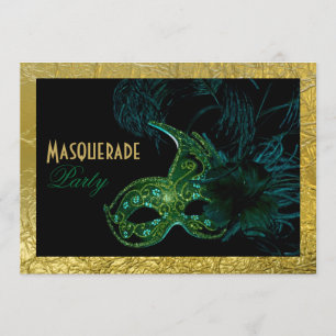 Invitation Sweet sixteen mascarade noir, vert, or