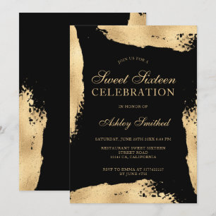 Invitation sweet sixteen métallique à bande d'or chic