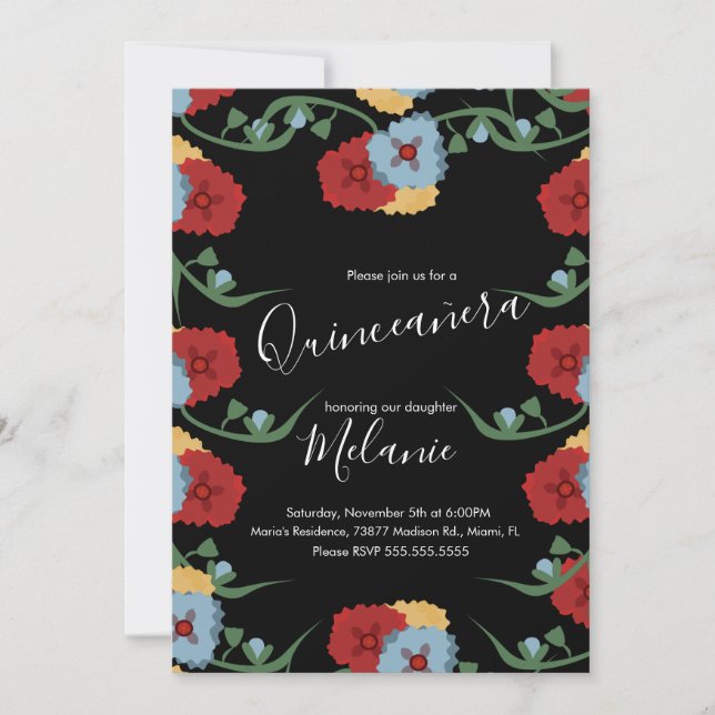Invitation Sweet sixteen mexicain Fiesta Floral CoIorful (Devant)