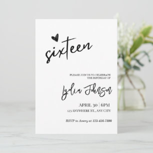 Invitation Sweet sixteen minimaliste Anniversaire, Sweet 16 i
