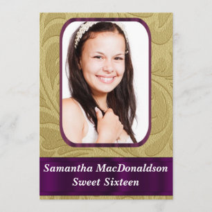 Invitation sweet sixteen modèle photo d'or