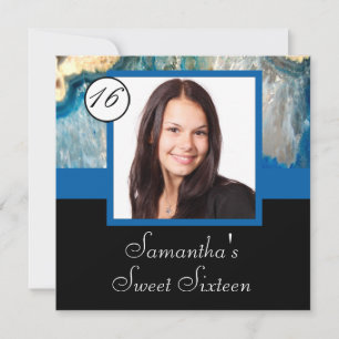 Invitation Sweet sixteen modèle photo en cristal bleu