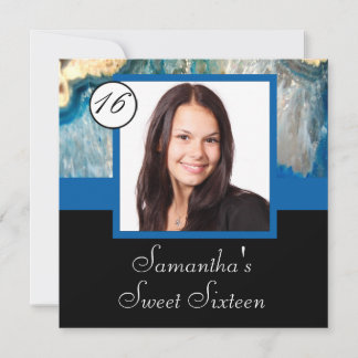 Invitation Sweet sixteen modèle photo en cristal bleu