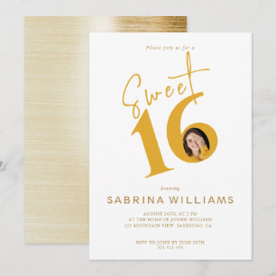 Invitation Sweet sixteen Moden Design Gold Script Anniversair