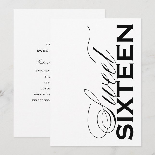 Invitation Sweet sixteen moderne (Devant / Derrière)