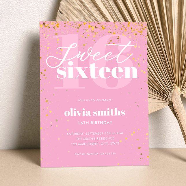 Invitation Sweet sixteen moderne rose 16e anniversaire (Créateur téléchargé)