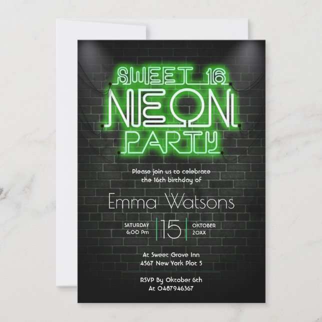 Invitation Sweet sixteen Neon (Devant)