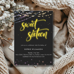 Invitation Sweet sixteen néon lumières anniversaire