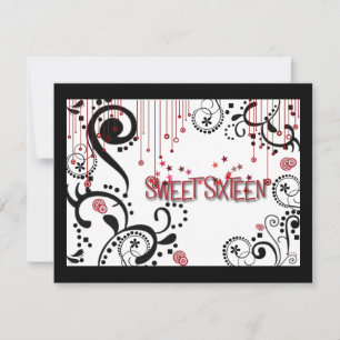 Invitation Sweet Sixteen Noir, Blanc & Rouge